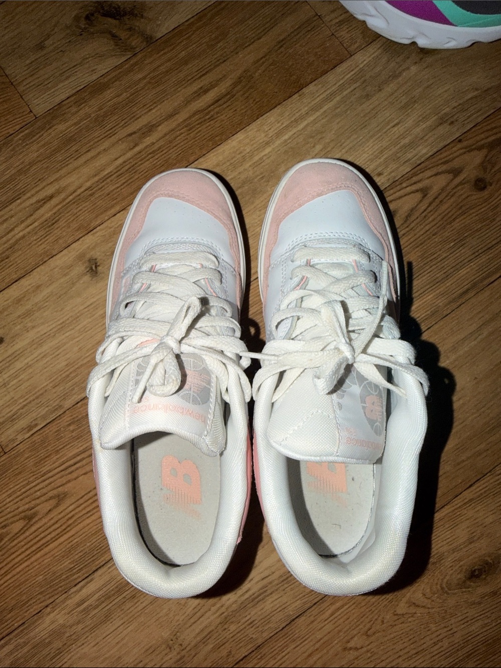 New Balance White and Light Pink Girls' Sneakers